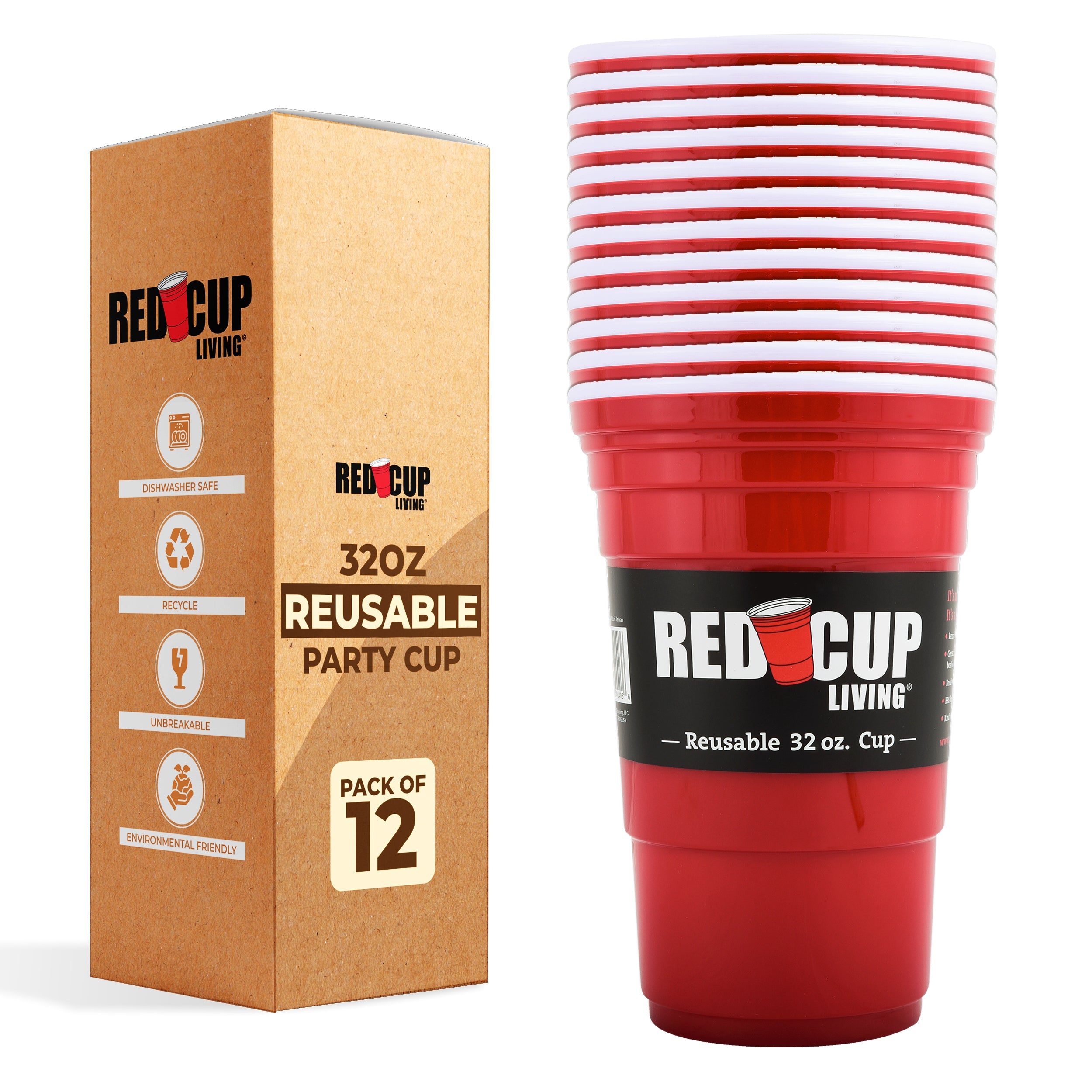 Pack of 6 – 32oz Reusable Party Cups, Unbreakable & Leakproof, BPA-Free for Outdoors