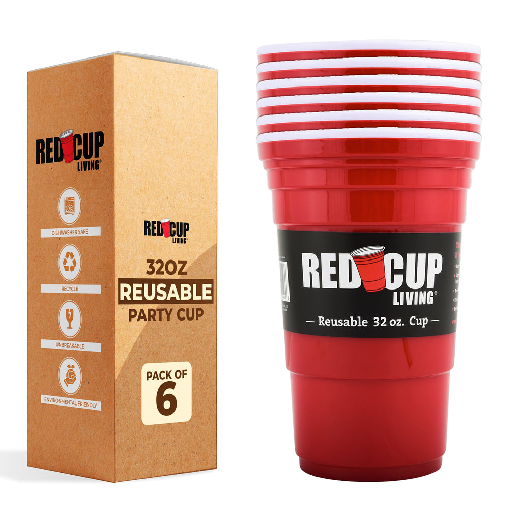 Pack of 6 – 32oz Reusable Party Cups, Unbreakable & Leakproof, BPA-Free for Outdoors