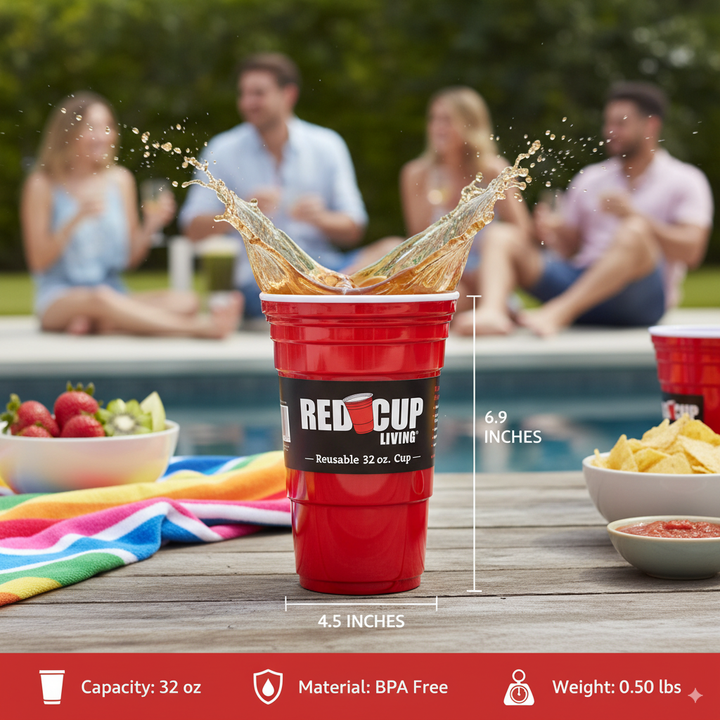 32oz Reusable Cup For Parties | Strong, Unbreakable, Leakproof tumbler | Durable ABS plastic, BPA Free | Perfect for parties, camping & Outdoors