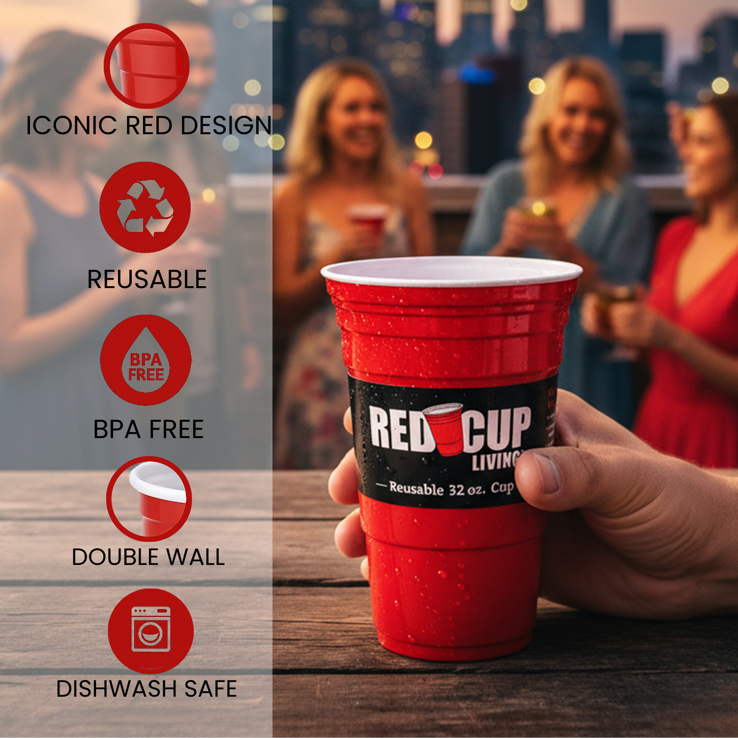 32oz Reusable Cup For Parties | Strong, Unbreakable, Leakproof tumbler | Durable ABS plastic, BPA Free | Perfect for parties, camping & Outdoors