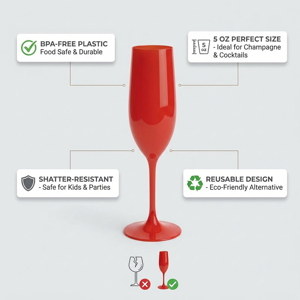 Red Cup Living-5 Oz Red Reusable Plastic Wine Cups with Stem | Shatterproof Goblets for Parties & Events | Dishwasher Safe Drinkware